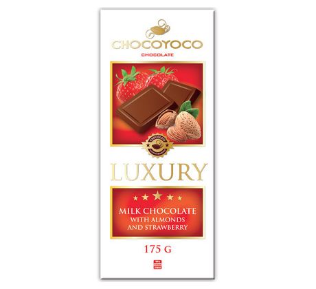 Luxury 175g Milk Chocolate 32% Almonds and Strawberry